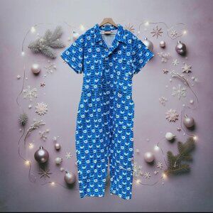 Big Bud Press Blue Daisy Chain Short-Sleeve Jumpsuit